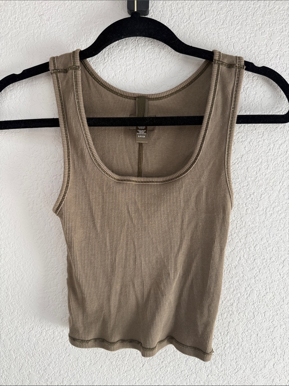 Skims Khaki Green Ribbed Cotton Tank- S